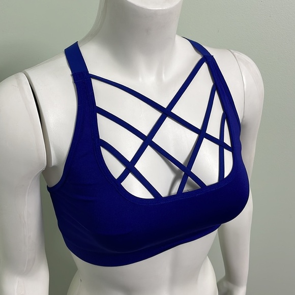 Victoria’s Secret Sport Cobalt Blue Strappy Cage Front Cutout Sports Bra medium - Picture 2 of 4